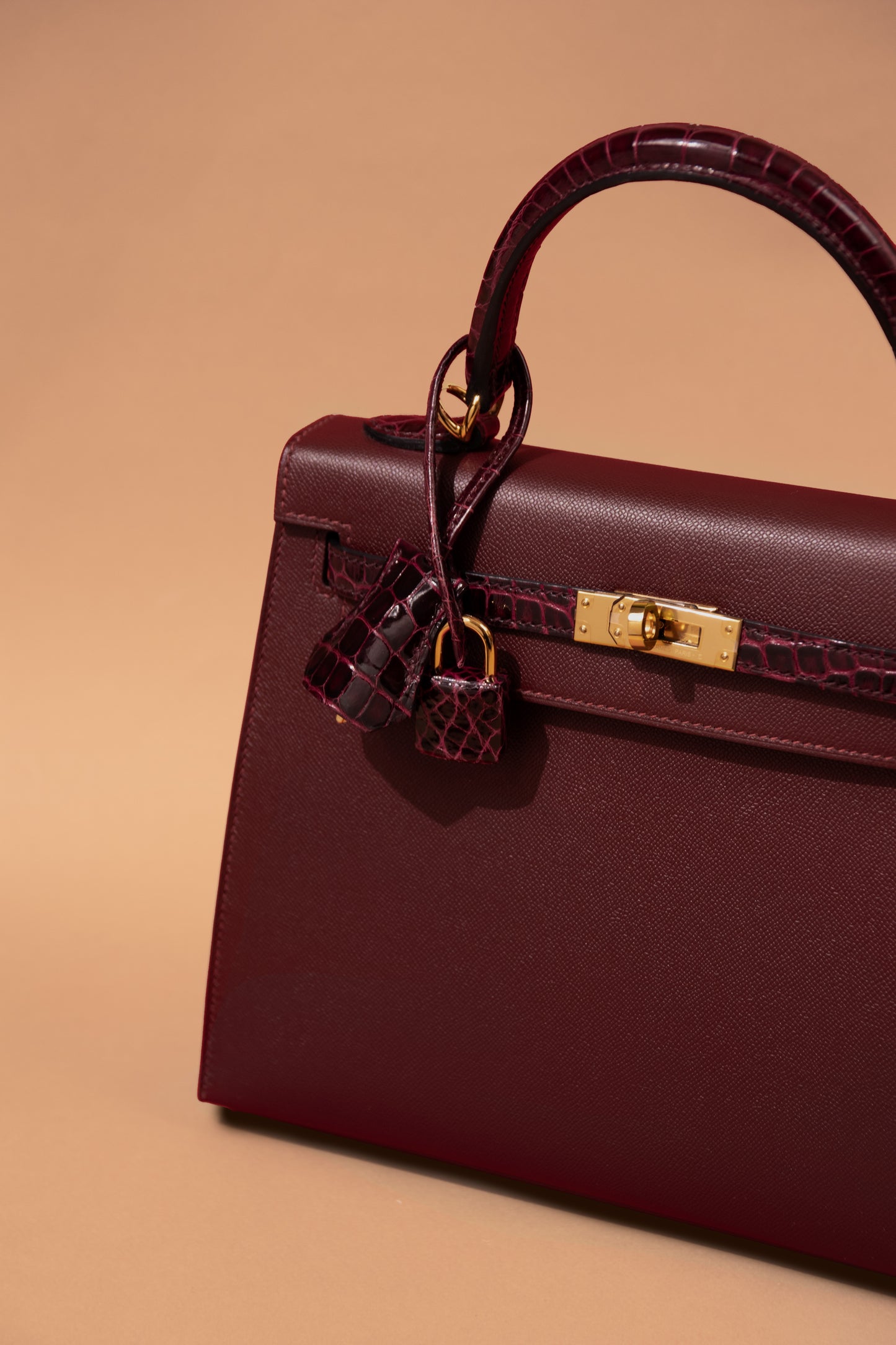 Hermès Kelly 25 Touch Shiny Crocodile Epsom Rouge H GHW