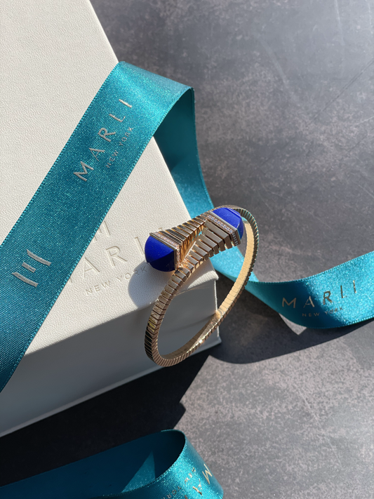 Marli Large Gold Bracelet With Lapis Stone