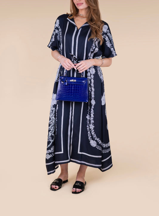 Hermès "Brides de Gala et en Fleurs" Caftan & Kelly 25 Shiny Alligator Blue Electrique PHW