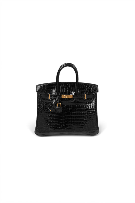 Birkin 25 Shiny Crocodile in Black with Gold Hardware
