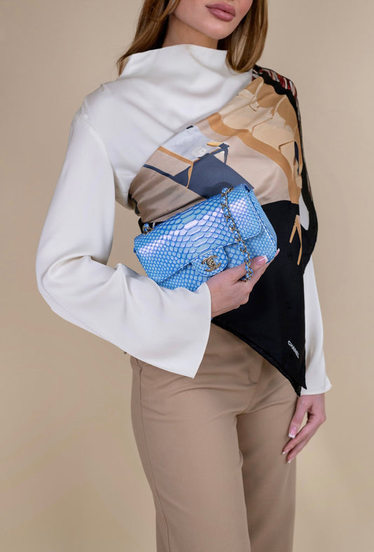 Chanel Mini Python Flap Bag in Blue Iridescent