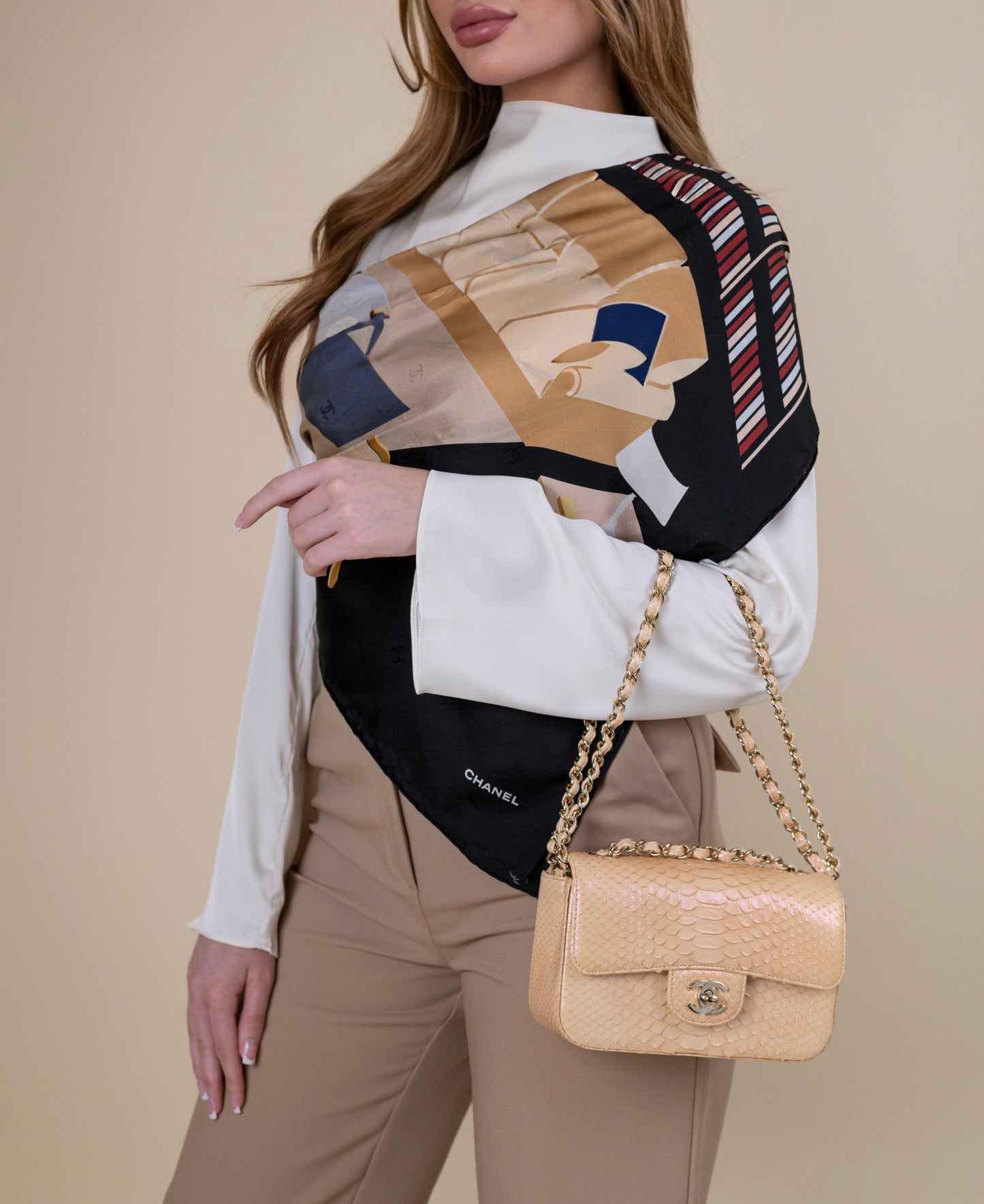 Chanel Mini Python Flap Bag in Beige Iridescent