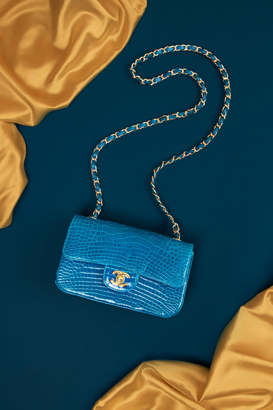 Chanel Small Blue Alligator Flap Bag
