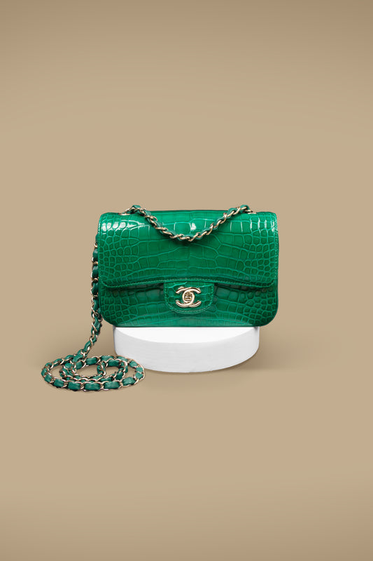 Chanel Small Emerald Alligator Flap Bag