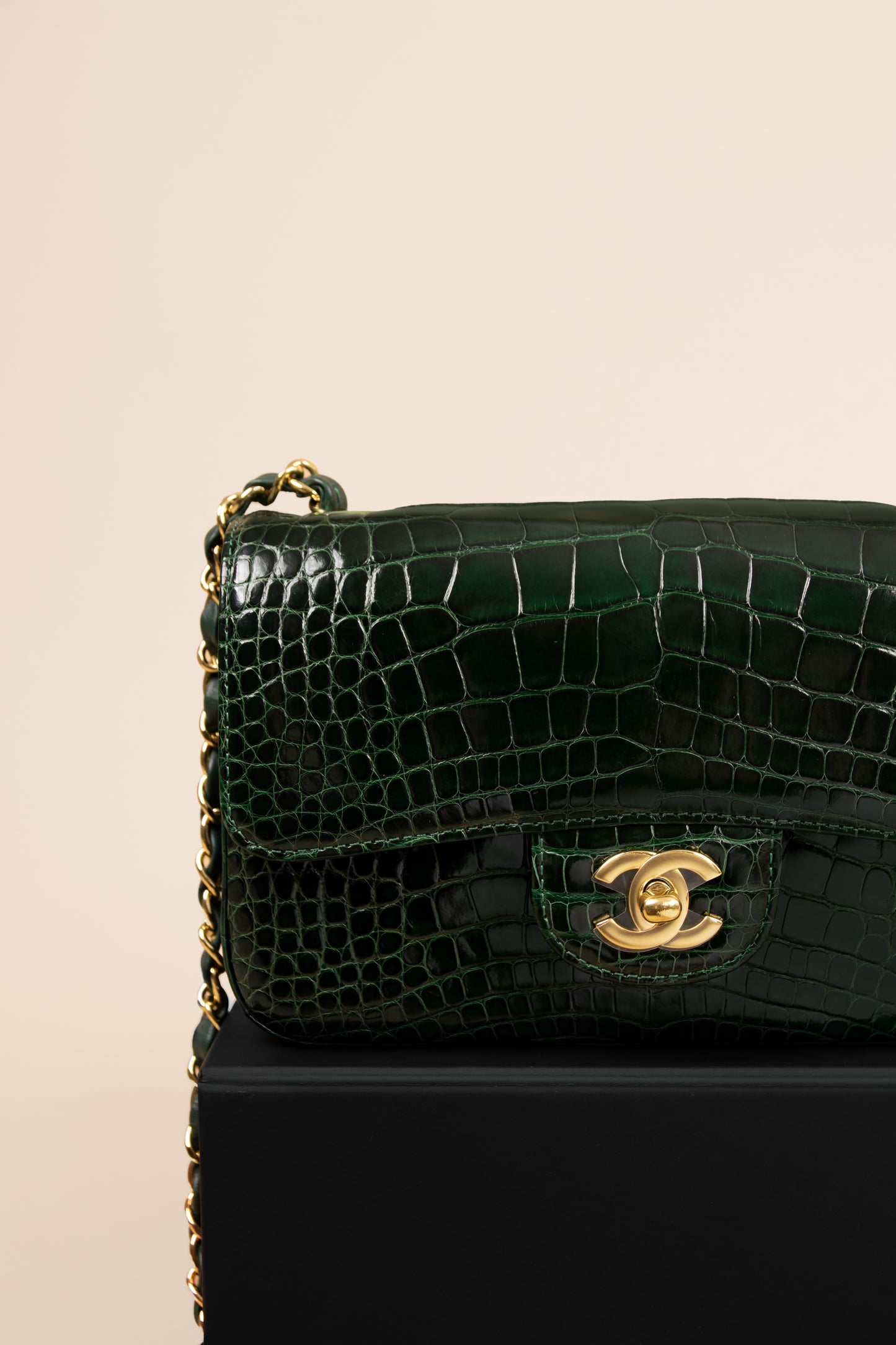 Chanel Small Dark Green Alligator Flap Bag