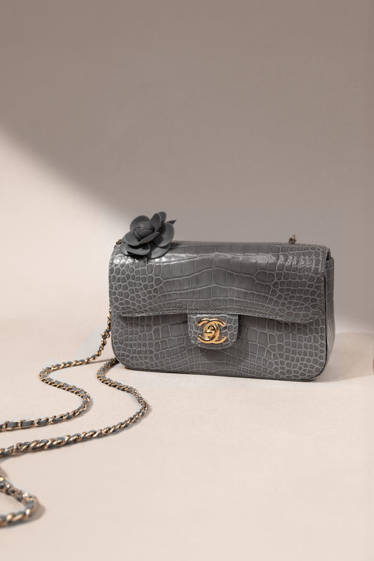 Chanel Mini Grey Alligator Flap Bag