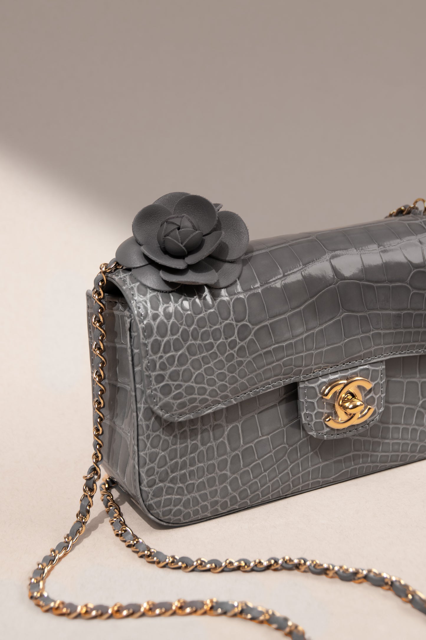 Chanel Mini Grey Alligator Flap Bag