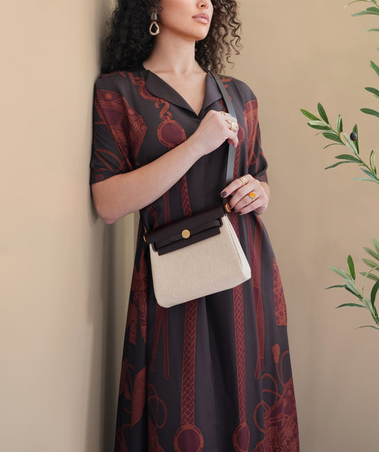 Hermès Mini Herbag Ebene/Ecru GHW & Caftan in Marron Ebene