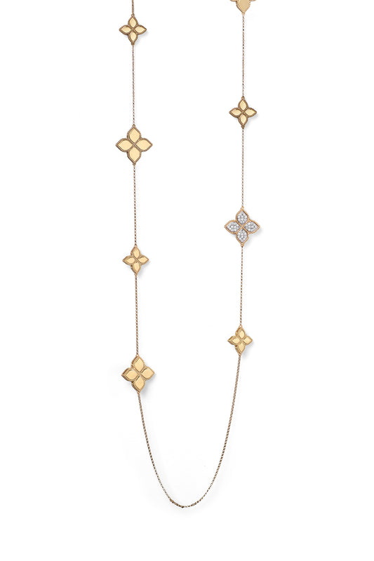 Roberto Coin Small Princess Flower Yellow Gold Diamond Necklace