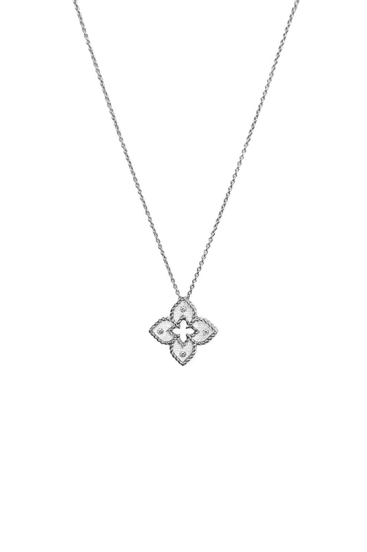 Roberto Coin Venetian Princess White Gold Diamond Small Flower Necklace