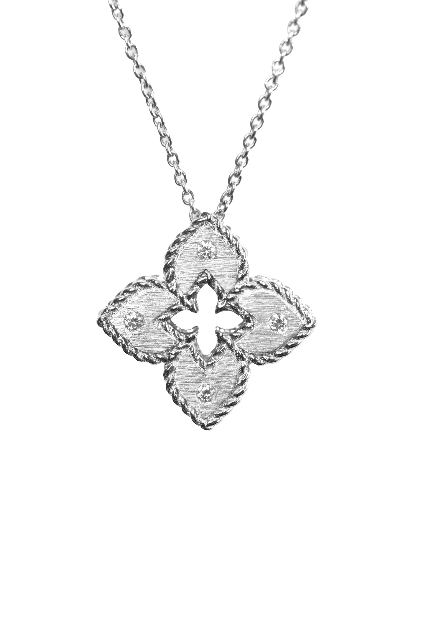 Roberto Coin Venetian Princess White Gold Diamond Small Flower Necklace