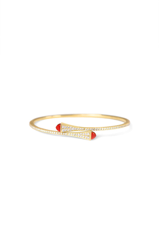 Marli Cleo Diamond Slim Bracelet in Yellow Gold and Red Agate