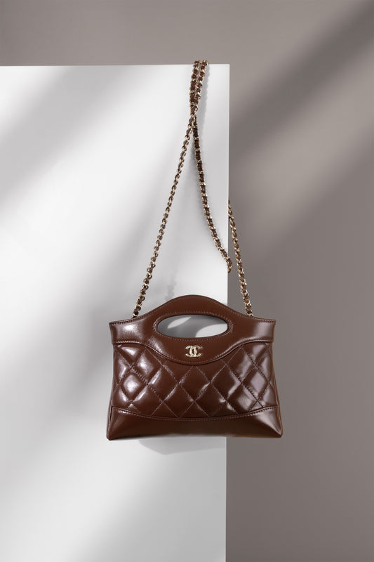 Chanel Dark Brown Clutch with Chain