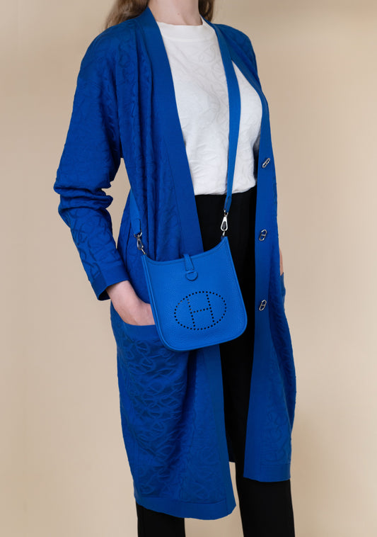 Hermès Maille Naoussa Cardigan in Bleu Nautique with Mini Evelyne in Blue France