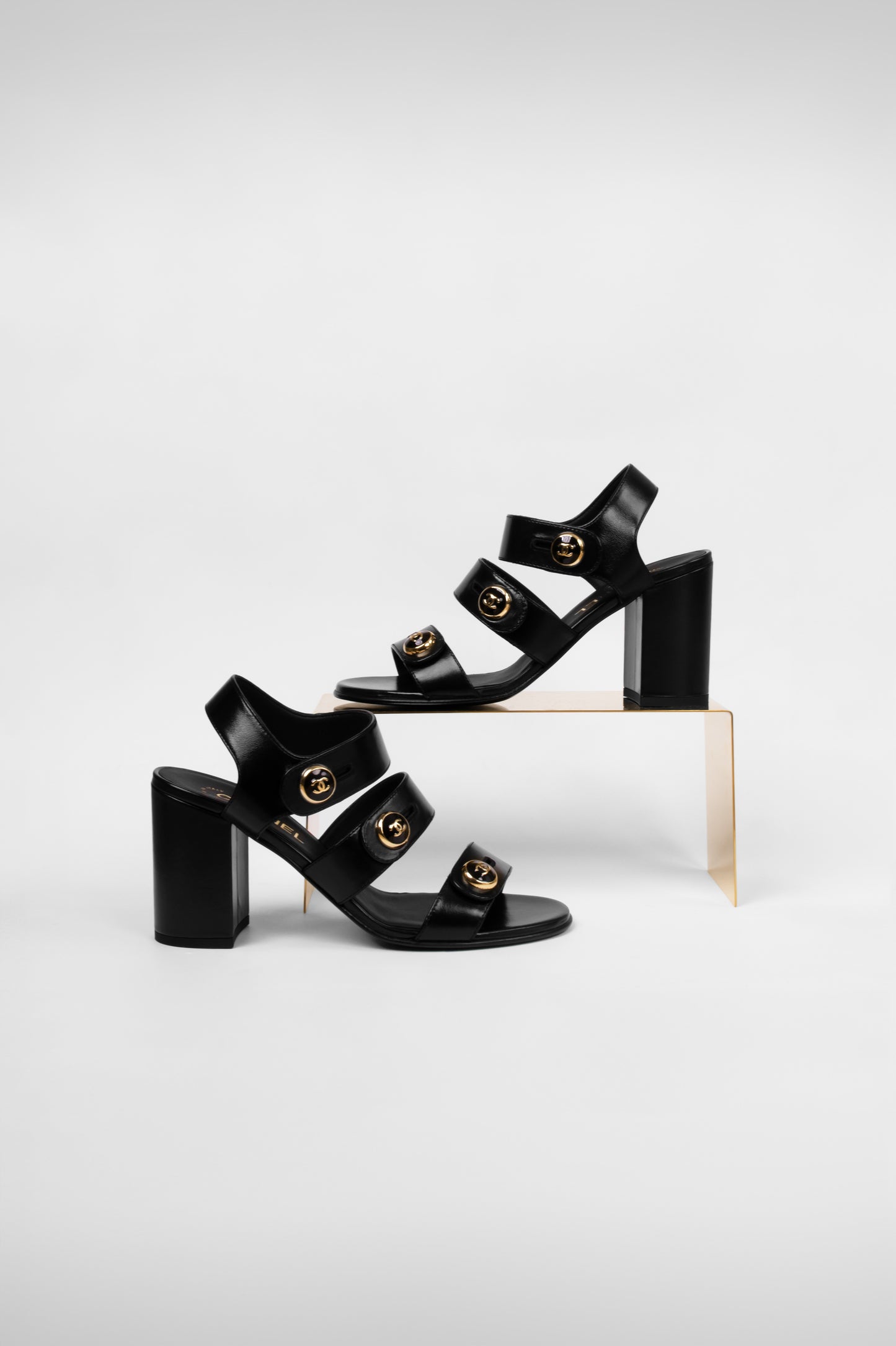 Chanel Black Shiny Calfskin Sandals