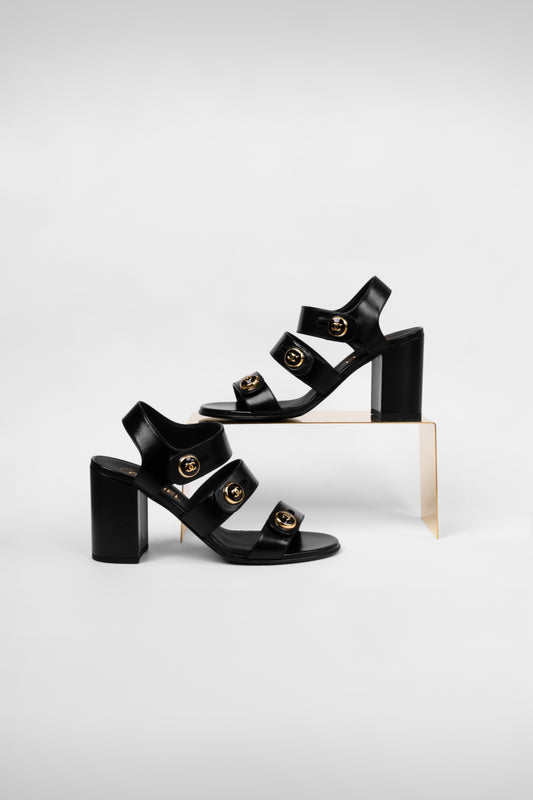 Chanel Black Shiny Calfskin Sandals