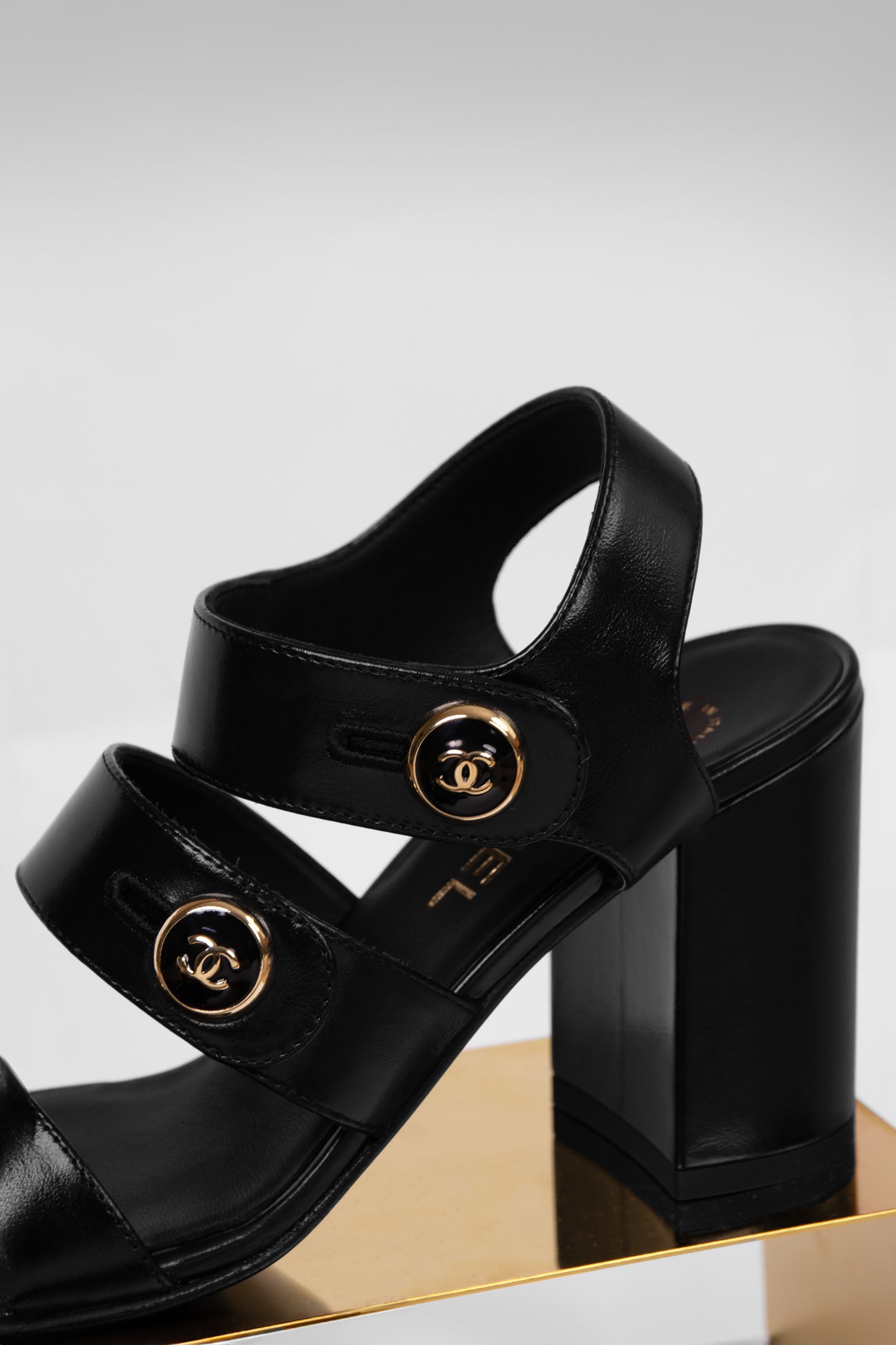 Chanel Black Shiny Calfskin Sandals