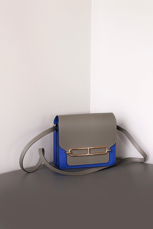 Hermès Mini Roulis 18 in Gris Meyer & Royal Blue GHW