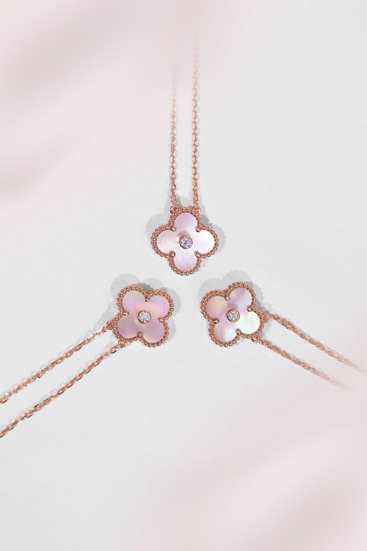 Van Cleef & Arpels Vintage Alhambra Rose Gold Diamond/Pink Mother of Pearl Pendant