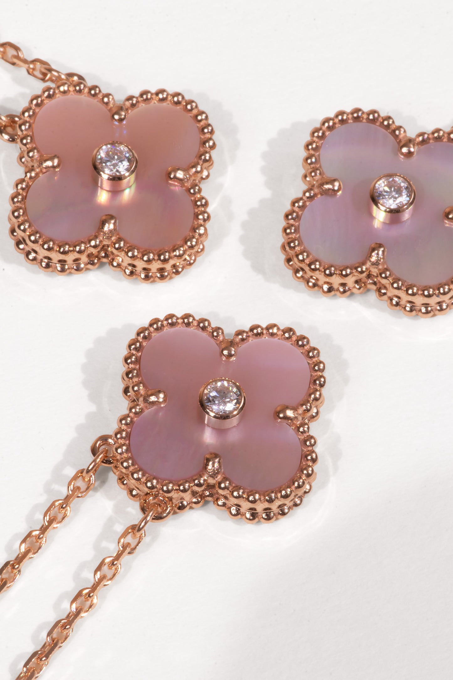 Van Cleef & Arpels Vintage Alhambra Rose Gold Diamond/Pink Mother of Pearl Pendant