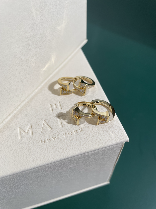 Marlie Cleo Diamond Huggie Earrings in Gold and Moon Stone