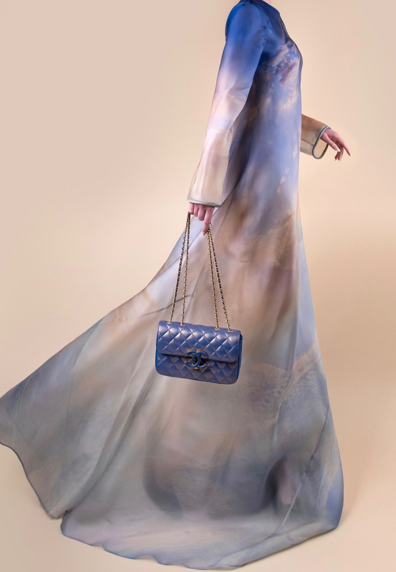 Zimmermann Tama Bias Slip Dress in Vanilla Sky with Chanel CC Metalic Flap Bag