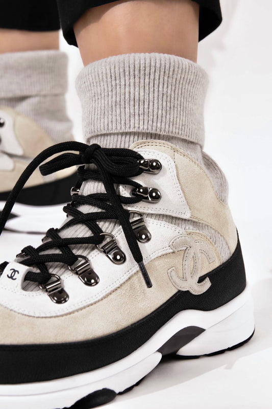 Chanel Knit Sneakers in Black/Beige/White