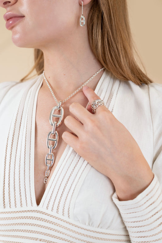 Hermès Chain D'ancre Enchainee Large Pendant with Farandole Small Earrings & Ring
