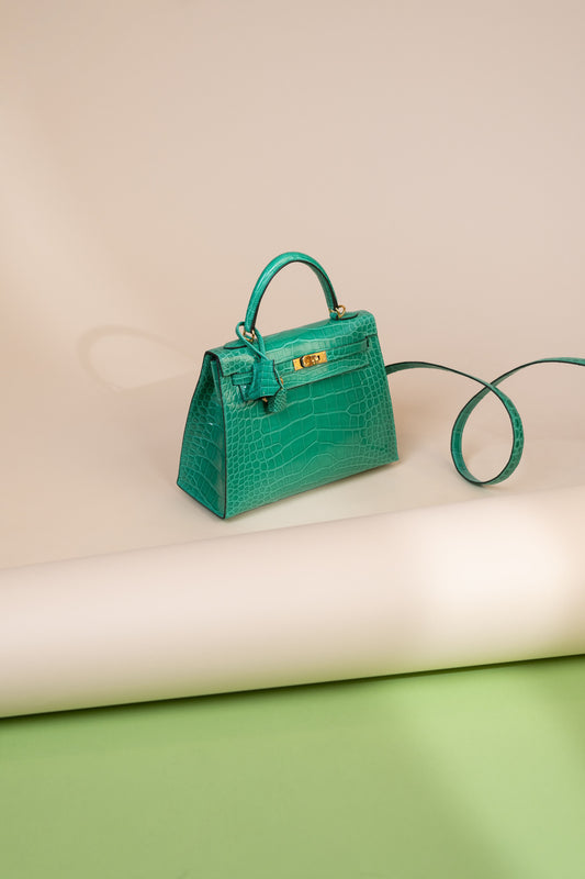 Hermès Kelly 25 Shiny Crocodile Vert Jade GHW