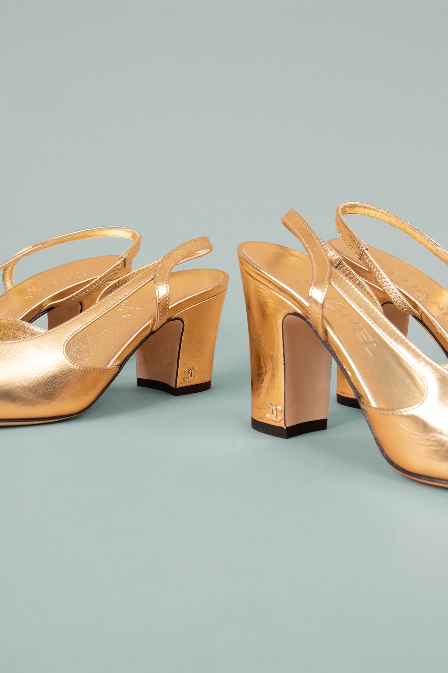 Chanel Gold Slingbacks