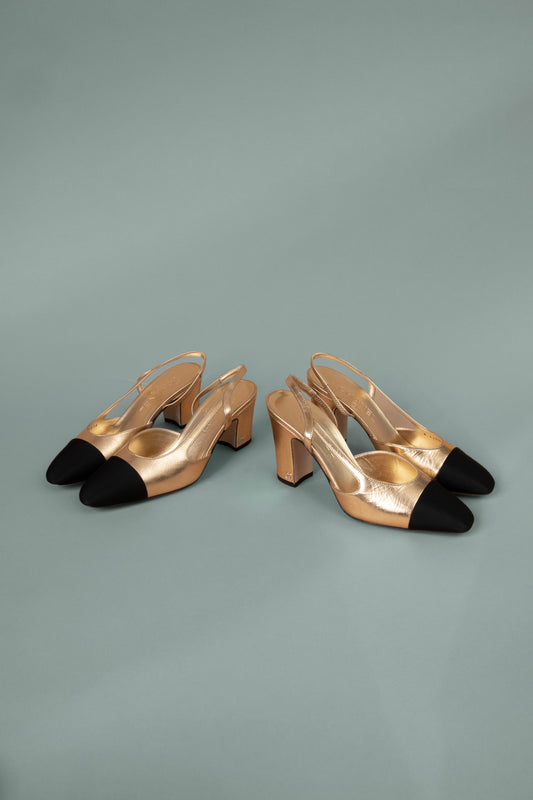 Chanel Gold Slingbacks