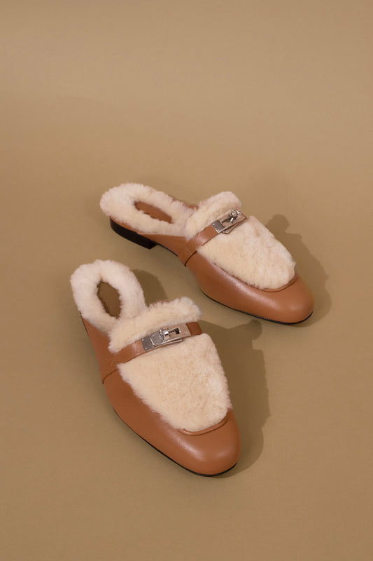 Hermès Shearling Gold Oz Mule PHW