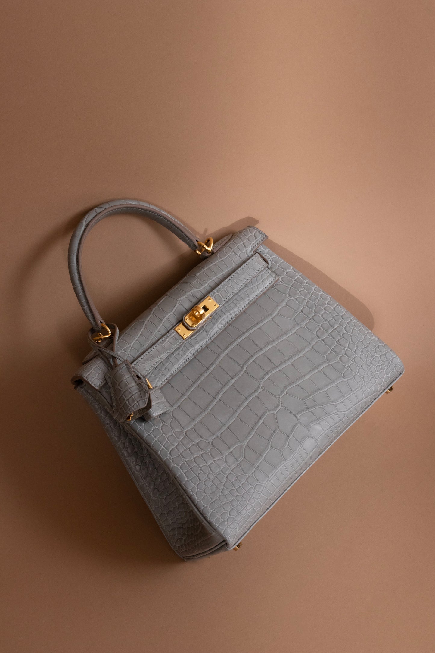 Hermès Kelly 25 Matte Alligator in Gris Perle GHW