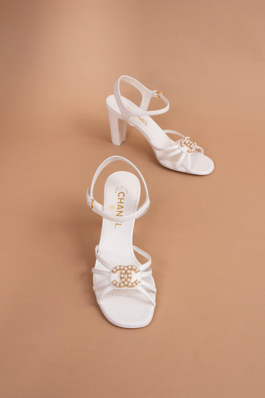 Chanel White CC Sandals