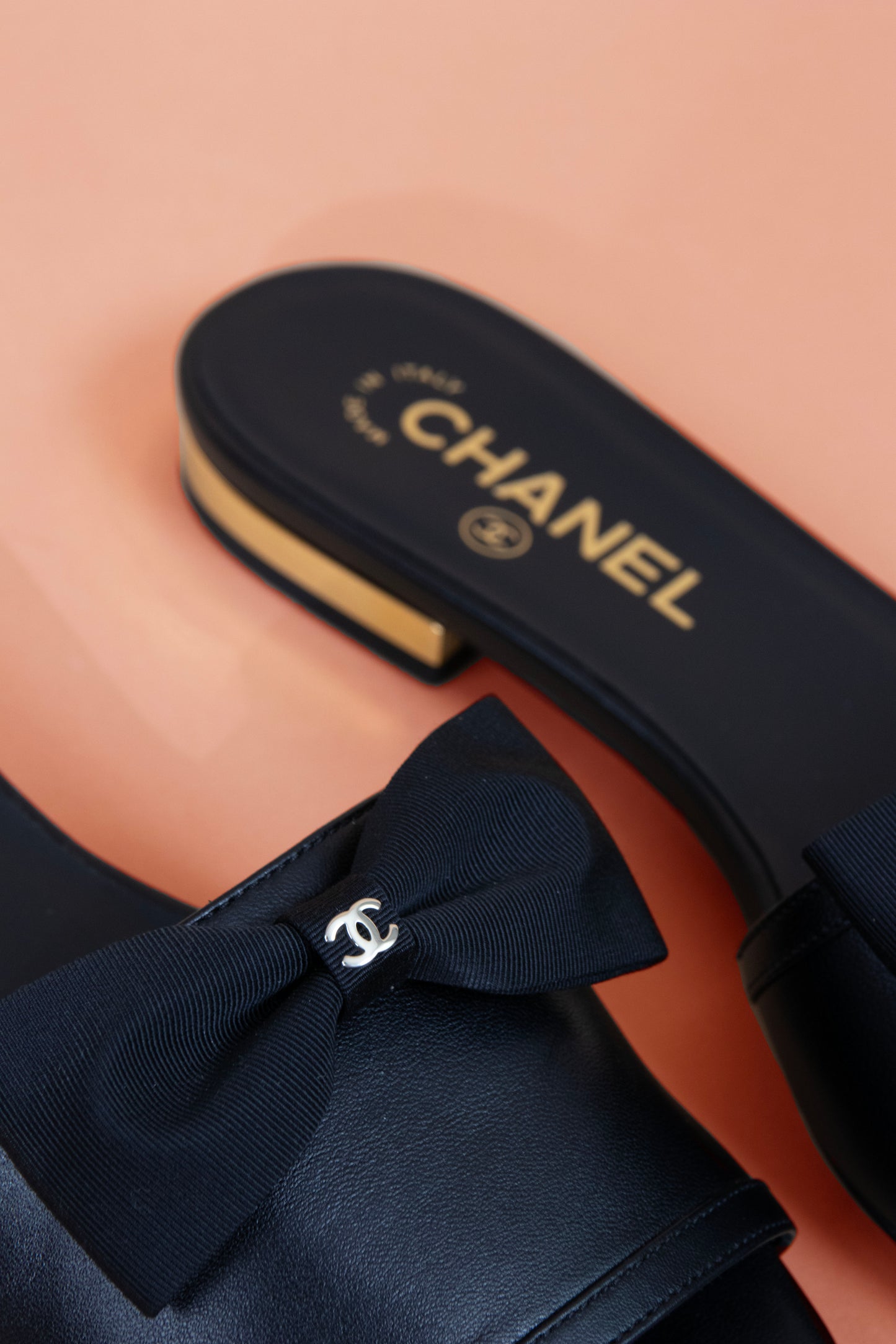 Chanel Black Bow Leather Slides