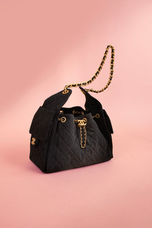 Chanel Hobo 25 Black Denim