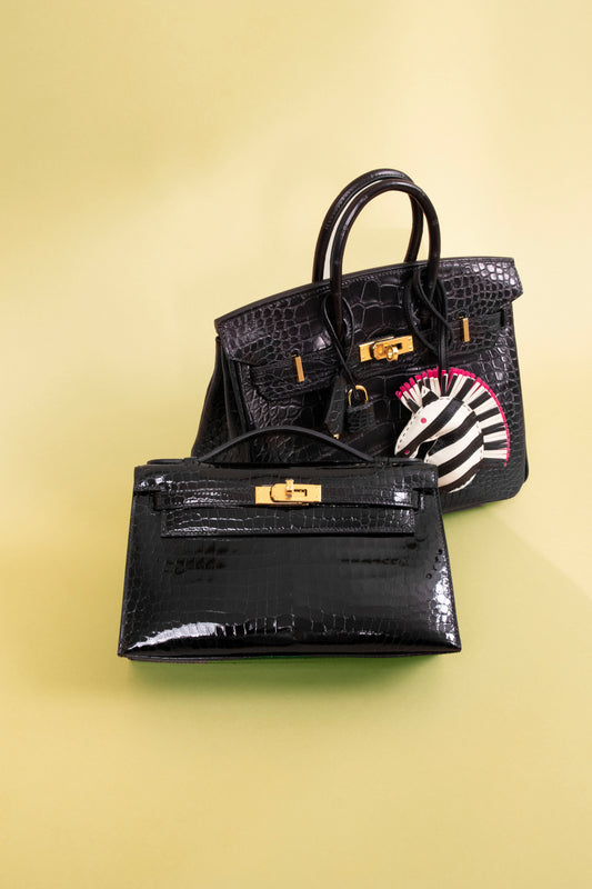 Hermès Birkin 25 Matte Crocodile Black & Kelly Pochette Shiny Alligator Black GHW
