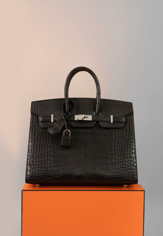 Hermès Birkin 25 Matte Alligator Black PHW