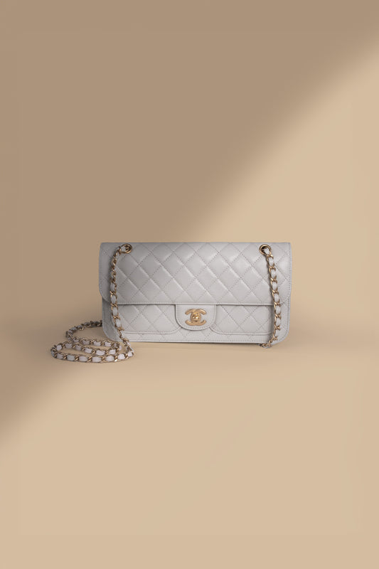 Chanel Medium Caviar Flap Bag in Grey with Front Pockets