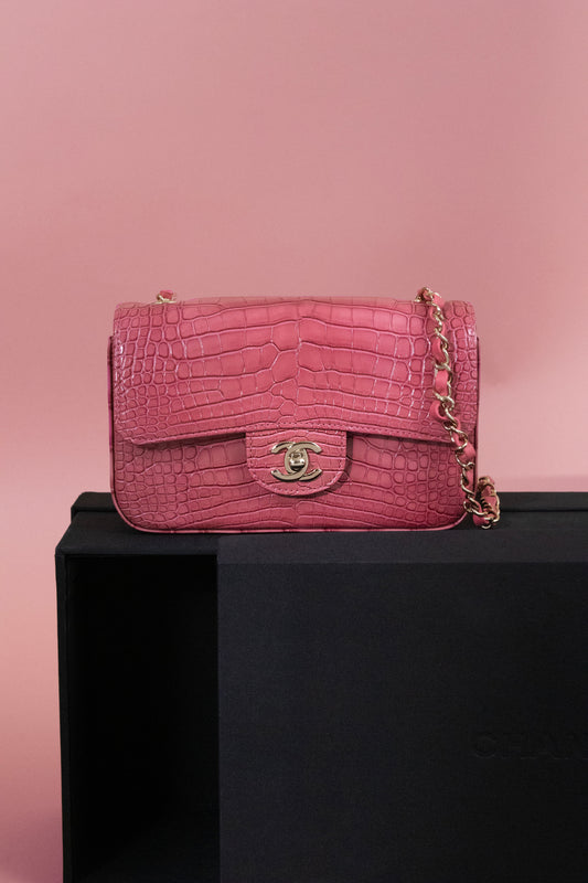 Chanel Mini Flap Bag in Shiny Alligator Pink