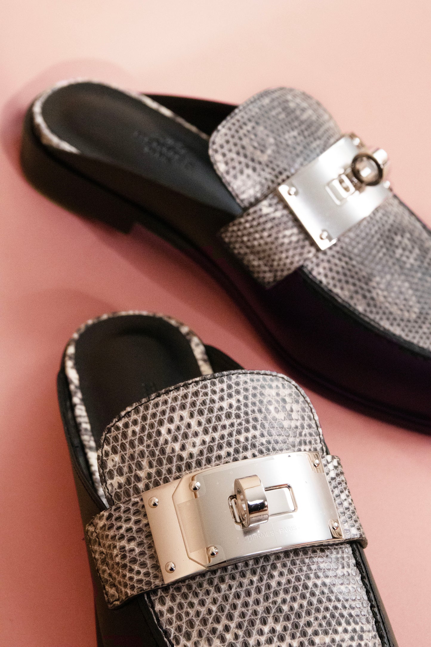 Hermès Lota Mule in Black Ombré Lizard PHW
