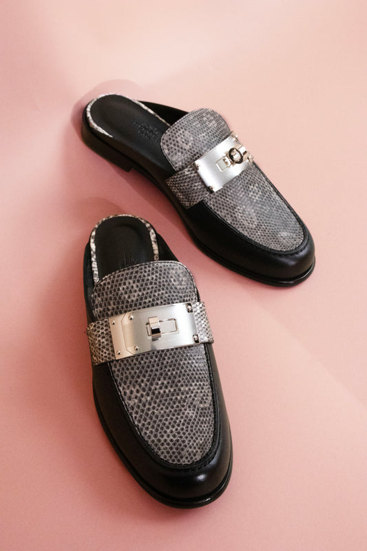 Hermès Lota Mule in Black Ombré Lizard PHW