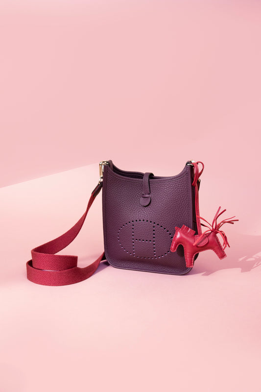 Hermès Mini Evelyne Clemence Cassis & Rouge Grenat