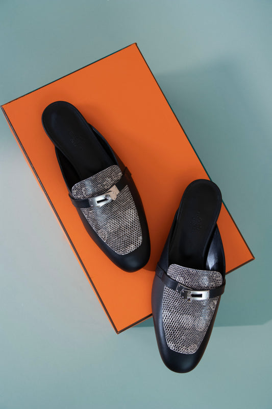 Hermès Oz Mules in Lizard Ombré/Black PHW