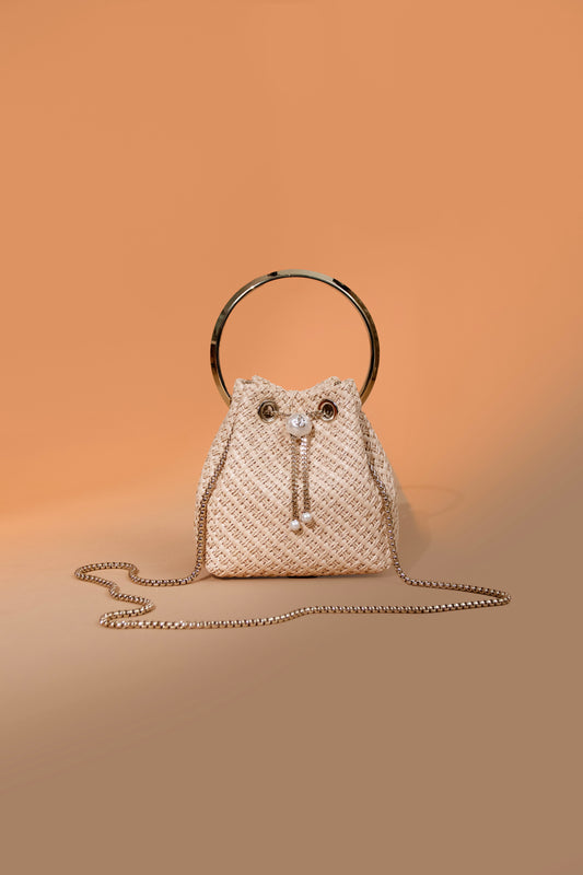 Jimmy Choo Bon Bon Natural Raffia Bag With Pearl Closure
