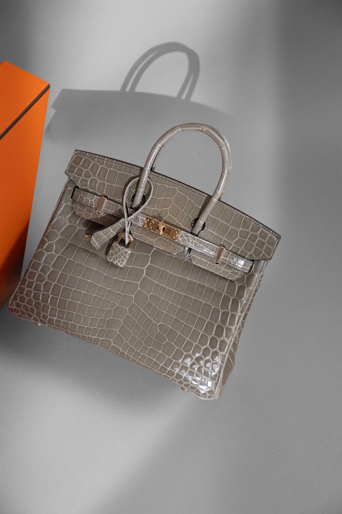 Hermès Birkin 25 Shiny Crocodile Gris Tourterelle GHW