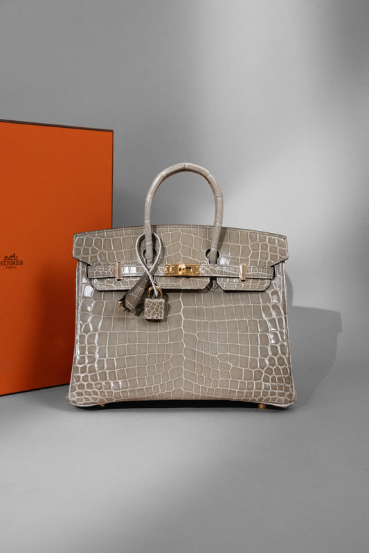 Hermès Birkin 25 Shiny Crocodile Gris Tourterelle GHW