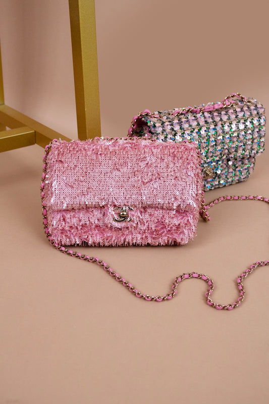 Chanel Flap Bag Fringed Sequins in Pink