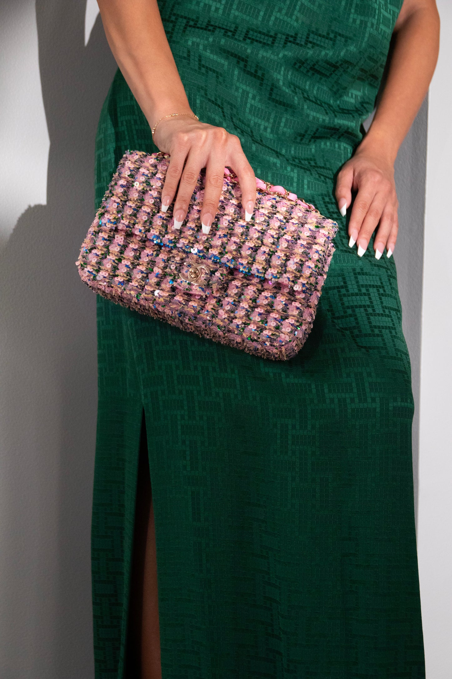 Chanel Small Sequins Flap Bag in Light Pink, Green & Yellow with Gold-Tone Metal