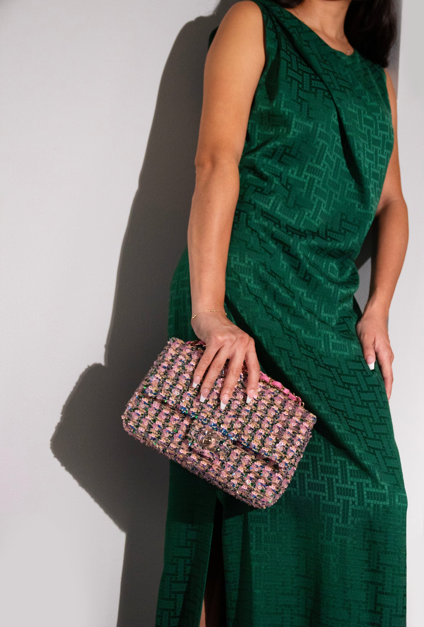 Chanel Small Sequins Flap Bag in Light Pink, Green & Yellow with Gold-Tone Metal